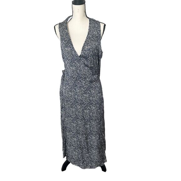 Threads 4 Thought Wrap Dress Navy Blue and White Polka Dot - Picture 3 of 6